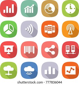 flat vector icon set - graph vector, diagram, circle, clock, wireless, server, antenna, presentation, bar code, share, cloud, service, chart, analytics