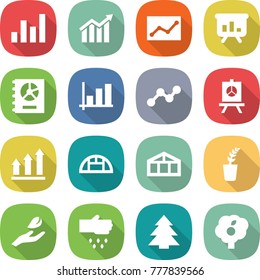 flat vector icon set - graph vector, diagram, statistics, presentation, annual report, up, greenhouse, seedling, hand leaf, sow, spruce, garden