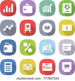 flat vector icon set - graph vector, wallet, diagram, annual report, presentation, crypto currency, receipt, percent, cashbox, atm, calculator, money, invoice
