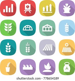 flat vector icon set - graph vector, presentation, up, flower, spikelets, greenhouse, spike, field, seedling, sprouting, fertilizer