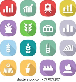 flat vector icon set - graph vector, diagram, presentation, up, flower, spikelets, greenhouse, chart, spike, field, seedling, sprouting