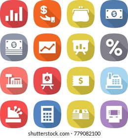 flat vector icon set - graph vector, investment, purse, money, statistics, presentation, percent, cashbox, receipt, calculator, atm