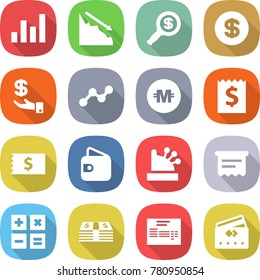 flat vector icon set - graph vector, crisis, dollar magnifier, investment, crypto currency, receipt, wallet, cashbox, atm, calculator, money, invoice, credit card