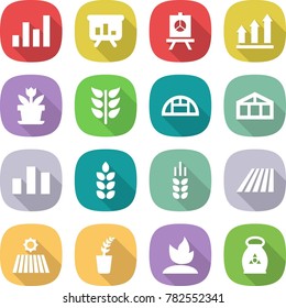 flat vector icon set - graph vector, presentation, up, flower, spikelets, greenhouse, chart, spike, field, seedling, sprouting, fertilizer