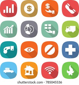 flat vector icon set - graph vector, dollar, investment, phone, diagram, circle, gift, truck, hand coin, eye, pill, cross, car baggage, home, wireless, fire