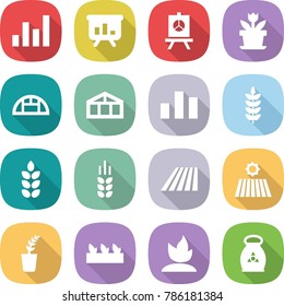 flat vector icon set - graph vector, presentation, flower, greenhouse, chart, spike, field, seedling, sprouting, fertilizer