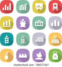 flat vector icon set - graph vector, diagram, presentation, up, flower, greenhouse, chart, spike, field, seedling, sprouting, fertilizer