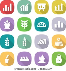 flat vector icon set - graph vector, diagram, presentation, up, flower, spikelets, greenhouse, chart, spike, field, seedling, sprouting, fertilizer