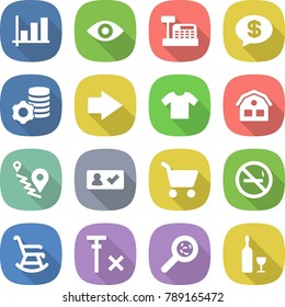 flat vector icon set - graph vector, eye, cashbox, money message, virtual mining, right arrow, t shirt, house, route, check in, cart, no smoking, rocking chair, signal, viruses, wine