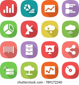flat vector icon set - graph vector, diagram, statistics, satellite antenna, cloud service, wireless, bar code, archive, presentation, share, server, analytics, cd