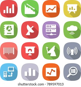 flat vector icon set - graph vector, crisis, statistics, presentation, annual report, satellite antenna, server, cloud wireless, bar code, data transfer, chart, analytics, search