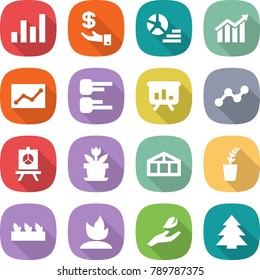 flat vector icon set - graph vector, investment, diagram, statistics, presentation, flower, greenhouse, seedling, sprouting, hand leaf, spruce