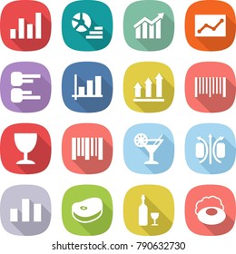 flat vector icon set - graph vector, diagram, statistics, up, bar code, wineglass, cocktail, magnetic field, chart, steake, wine, soap