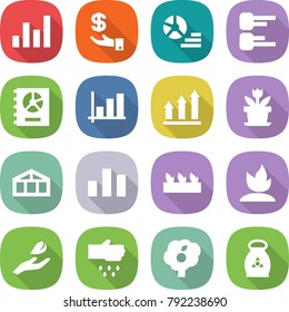 flat vector icon set - graph vector, investment, diagram, annual report, up, flower, greenhouse, chart, seedling, sprouting, hand leaf, sow, garden, fertilizer