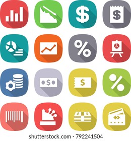 flat vector icon set - graph vector, crisis, dollar, receipt, diagram, statistics, percent, presentation, virtual mining, money, bar code, cashbox, credit card