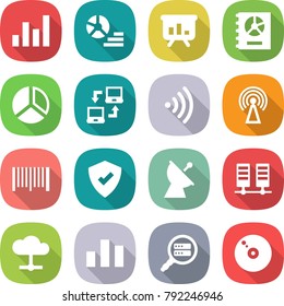 flat vector icon set - graph vector, diagram, presentation, annual report, notebook connect, wireless, antenna, bar code, protected, satellite, server, cloud, chart, data search, cd