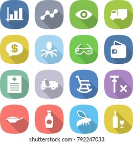 flat vector icon set - graph vector, eye, truck, money message, virus, smart glasses, wallet, recipe, scooter shipping, rocking chair, no signal, pan, ketchup, wasp, wine