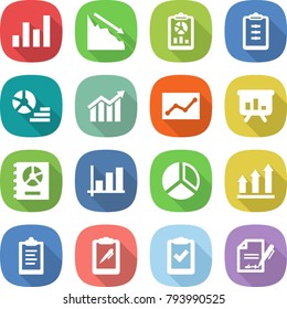 flat vector icon set - graph vector, crisis, report, clipboard, diagram, statistics, presentation, annual, up, pen, check, inventory