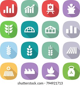 flat vector icon set - graph vector, diagram, presentation, flower, spikelets, greenhouse, chart, spike, field, seedling, sprouting, fertilizer