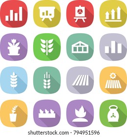 flat vector icon set - graph vector, presentation, up, flower, spikelets, greenhouse, chart, spike, field, seedling, sprouting, fertilizer