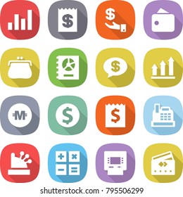 flat vector icon set - graph vector, receipt, investment, wallet, purse, annual report, money message, up, crypto currency, dollar coin, cashbox, calculator, atm, credit card