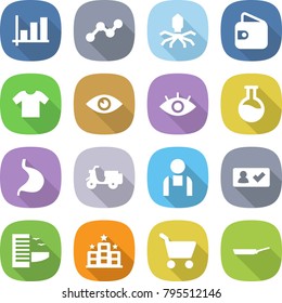 flat vector icon set - graph vector, virus, wallet, t shirt, eye, flask, stomach, scooter shipping, workman, check in, hotel, cart, pan