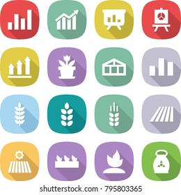 flat vector icon set - graph vector, diagram, presentation, up, flower, greenhouse, chart, spike, field, seedling, sprouting, fertilizer