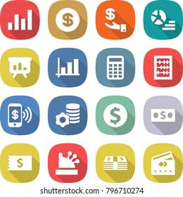 flat vector icon set - graph vector, dollar, investment, diagram, presentation, calculator, abacus, phone pay, virtual mining, coin, money, receipt, cashbox, credit card