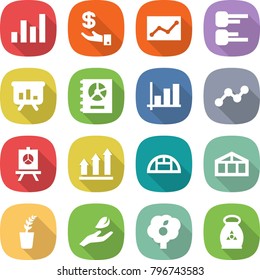 flat vector icon set - graph vector, investment, statistics, diagram, presentation, annual report, up, greenhouse, seedling, hand leaf, garden, fertilizer