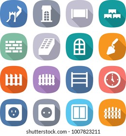 flat vector icon set - greate wall vector, building, fence, block, brick, arch window, construction, rack, watch, power socket, switch