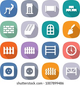 flat vector icon set - greate wall vector, building, fence, block, brick, arch window, construction, rack, watch, power socket, farm