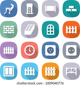 flat vector icon set - greate wall vector, building, fence, block, brick, arch window, watch, power socket, switch, farm