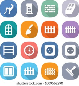 flat vector icon set - greate wall vector, building, brick, arch window, construction, fence, rack, watch, power socket, switch, scraper