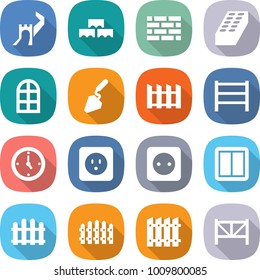 flat vector icon set - greate wall vector, block, brick, arch window, construction, fence, rack, watch, power socket, switch, farm