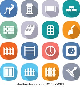 flat vector icon set - greate wall vector, building, fence, block, brick, arch window, construction, rack, watch, power socket, switch, scraper