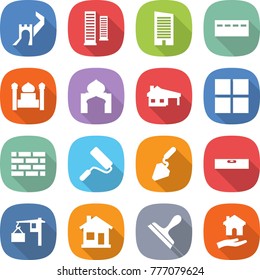 flat vector icon set - greate wall vector, skyscrapers, skyscraper, bunker, minaret, house with garage, window, brick, repair, construction, level, loading, home, scraper, housing