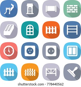 flat vector icon set - greate wall vector, building, fence, brick, arch window, rack, watch, power socket, switch, farm, scraper
