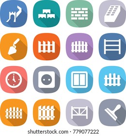 flat vector icon set - greate wall vector, block, brick, construction, fence, rack, watch, power socket, switch, farm, scraper