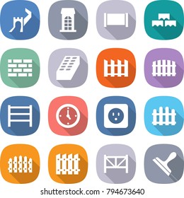 flat vector icon set - greate wall vector, building, fence, block, brick, rack, watch, power socket, farm, scraper