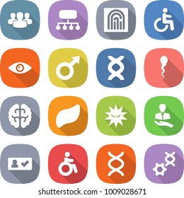 flat vector icon set - group vector, structure, fingerprint, disability, eye, male sign, dna, sperm, brain, liver, virus, client, check in, invalid, edit