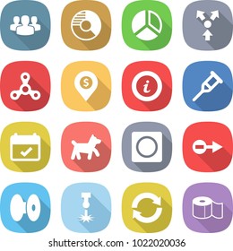 flat vector icon set - group vector, circle diagram, core splitting, spinner, dollar pin, info, crutch, terms, dog, ring button, electron, coil, laser, reload, toilet paper