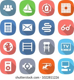 flat vector icon set - group vector, boat, battery charge, cpu, calculator, mail, intestines, pacemaker, globe, rack, chair, tv, speaker, connect, helicopter, computer