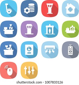 flat vector icon set - gyroscooter vector, virtual mining, airport tower, smart house, customs control, detector, baggage checking, inspector, passport, air conditioning, remote, wireless mouse