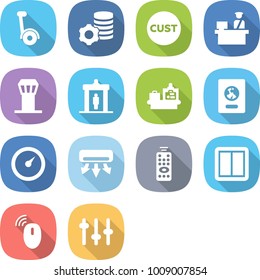 flat vector icon set - gyroscooter vector, virtual mining, customs, control, airport tower, detector, baggage checking, passport, barometer, air conditioning, remote, power switch, wireless mouse