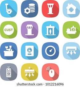 flat vector icon set - gyroscooter vector, virtual mining, airport tower, smart house, customs, detector, baggage checking, inspector, passport, barometer, air conditioning, remote control