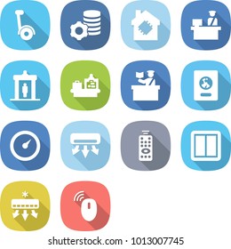 flat vector icon set - gyroscooter vector, virtual mining, smart house, customs control, detector, baggage checking, inspector, passport, barometer, air conditioning, remote, power switch