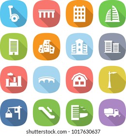 flat vector icon set - gyroscooter vector, bridge, building, skyscraper, modern architecture, district, city, house, outdoor light, loading, escalator, hotel, sweeper