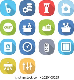 flat vector icon set - gyroscooter vector, virtual mining, airport tower, smart house, customs, control, baggage checking, inspector, passport, barometer, remote, power switch, air conditioning