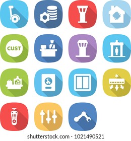 flat vector icon set - gyroscooter vector, virtual mining, airport tower, smart house, customs, control, detector, baggage checking, passport, power switch, air conditioning, remote, setup