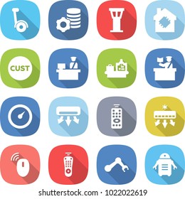flat vector icon set - gyroscooter vector, virtual mining, airport tower, smart house, customs, control, baggage checking, inspector, barometer, air conditioning, remote, wireless mouse, robot hand